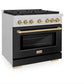 ZLINE Autograph 36" 5.2 cu. ft. Paramount Dual Fuel Range with 6 Burner Gas Cooktop and Electric Convection Oven in Satin Stainless Steel with Black Matte Door and Champagne Bronze Accents, SDRSZ-BLM-36-CB