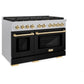 ZLINE Autograph 48" 6.7 cu. ft. Paramount Double Oven Dual Fuel Range with 8 Burner Gas Cooktop in Satin Stainless Steel with Black Matte Doors and Polished Gold Accents, SDRSZ-BLM-48-G