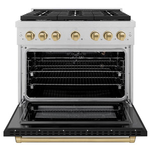 ZLINE Autograph 48" 6.7 cu. ft. Paramount Double Oven Gas Range with 8 Burner Cooktop in Satin Stainless Steel with Black Matte Doors and Champagne Bronze Accents, SGRSZ-BLM-48-CB