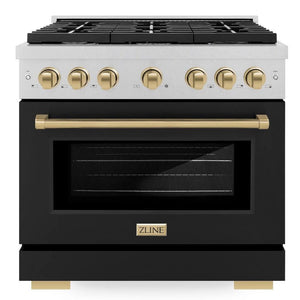 ZLINE Autograph 48" 6.7 cu. ft. Paramount Double Oven Gas Range with 8 Burner Cooktop in Satin Stainless Steel with Black Matte Doors and Champagne Bronze Accents, SGRSZ-BLM-48-CB