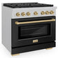 ZLINE Autograph 48" 6.7 cu. ft. Paramount Double Oven Gas Range with 8 Burner Cooktop in Satin Stainless Steel with Black Matte Doors and Champagne Bronze Accents, SGRSZ-BLM-48-CB