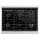 ZLINE Autograph 36" 5.2 cu. ft. Paramount Gas Range with 6 Burner Cooktop and Convection Gas Oven in Satin Stainless Steel with Black Matte Door and Champagne Bronze Accents, SGRSZ-BLM-36-CB