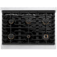 ZLINE Autograph 48" 6.7 cu. ft. Paramount Double Oven Gas Range with 8 Burner Cooktop in Satin Stainless Steel with Black Matte Doors and Champagne Bronze Accents, SGRSZ-BLM-48-CB