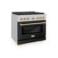 ZLINE Autograph 36" 5.2 cu. ft. Paramount Gas Range with 6 Burner Cooktop and Convection Gas Oven in Satin Stainless Steel with Black Matte Door and Polished Gold Accents, SGRSZ-BLM-36-G