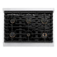 ZLINE Autograph 36" 5.2 cu. ft. Paramount Gas Range with 6 Burner Cooktop and Convection Gas Oven in Satin Stainless Steel with Black Matte Door and Polished Gold Accents, SGRSZ-BLM-36-G