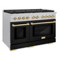 ZLINE Autograph 48" 6.7 cu. ft. Paramount Double Oven Gas Range with 8 Burner Cooktop in Satin Stainless Steel with Black Matte Doors and Polished Gold Accents, SGRSZ-BLM-48-G