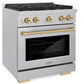 ZLINE Autograph 30" 4.2 cu. ft. Paramount Dual Fuel Range with 4 Burner Gas Cooktop and Electric Convection Oven in Satin Stainless Steel with Champagne Bronze Accents, SDRSZ-30-CB