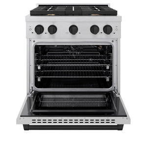 ZLINE Autograph 30" 4.2 cu. ft. Paramount Dual Fuel Range with 4 Burner Gas Cooktop and Electric Convection Oven in Satin Stainless Steel with Matte Black Accents, SDRSZ-30-MB