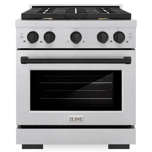 ZLINE Autograph 30" 4.2 cu. ft. Paramount Dual Fuel Range with 4 Burner Gas Cooktop and Electric Convection Oven in Satin Stainless Steel with Matte Black Accents, SDRSZ-30-MB
