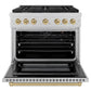 ZLINE Autograph 36" 5.2 cu. ft. Paramount Dual Fuel Range with 6 Burner Gas Cooktop and Electric Convection Oven in Satin Stainless Steel with Champagne Bronze Accents, SDRSZ-36-CB