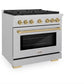 ZLINE Autograph 36" 5.2 cu. ft. Paramount Dual Fuel Range with 6 Burner Gas Cooktop and Electric Convection Oven in Satin Stainless Steel with Champagne Bronze Accents, SDRSZ-36-CB