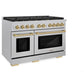 ZLINE Autograph 48" 6.7 cu. ft. Paramount Double Oven Dual Fuel Range with 8 Burner Gas Cooktop in Satin Stainless Steel and Champagne Bronze Accents, SDRSZ-48-CB