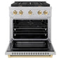 ZLINE Autograph 30" 4.2 cu. ft. Paramount Gas Range with 4 Burner Cooktop and Convection Gas Oven in Satin Stainless Steel and Polished Gold Accents, SGRSZ-30-G