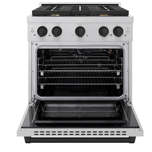 ZLINE Autograph 30" 4.2 cu. ft. Paramount Gas Range with 4 Burner Cooktop and Convection Gas Oven in Satin Stainless Steel and Matte Black Accents, SGRSZ-30-MB