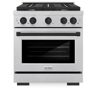 ZLINE Autograph 30" 4.2 cu. ft. Paramount Gas Range with 4 Burner Cooktop and Convection Gas Oven in Satin Stainless Steel and Matte Black Accents, SGRSZ-30-MB