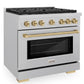 ZLINE Autograph 36" 5.2 cu. ft. Paramount Gas Range with 6 Burner Cooktop and Convection Gas Oven in Satin Stainless Steel and Champagne Bronze Accents, SGRSZ-36-CB