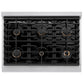 ZLINE Autograph 36" 5.2 cu. ft. Paramount Gas Range with 6 Burner Cooktop and Convection Gas Oven in Satin Stainless Steel and Champagne Bronze Accents, SGRSZ-36-CB
