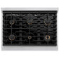 ZLINE Autograph 36" 5.2 cu. ft. Paramount Gas Range with 6 Burner Cooktop and Convection Gas Oven in Satin Stainless Steel and Polished Gold Accents, SGRSZ-36-G