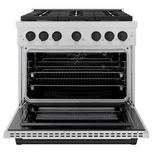 ZLINE Autograph 36" 5.2 cu. ft. Paramount Gas Range with 6 Burner Cooktop and Convection Gas Oven in Satin Stainless Steel and Matte Black Accents, SGRSZ-36-MB