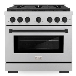 ZLINE Autograph 36" 5.2 cu. ft. Paramount Gas Range with 6 Burner Cooktop and Convection Gas Oven in Satin Stainless Steel and Matte Black Accents, SGRSZ-36-MB