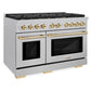 ZLINE Autograph Package - 48 In. Gas Range and Range Hood in Satin Stainless Steel with Gold Accents, 2AKPR-RGSRH48-G