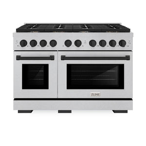 ZLINE Autograph 48" 6.7 cu. ft. Paramount Double Oven Gas Range with 8 Burner Cooktop in Satin Stainless Steel and Matte Black Accents, SGRSZ-48-MB