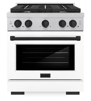 ZLINE Autograph 36" 5.2 cu. ft. Paramount Dual Fuel Range with 6 Burner Gas Cooktop and Electric Convection Oven in Satin Stainless Steel with White Matte Door and Champagne Bronze Accents, SDRSZ-WM-36-CB