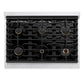 ZLINE Autograph 36" 5.2 cu. ft. Paramount Dual Fuel Range with 6 Burner Gas Cooktop and Electric Convection Oven in Satin Stainless Steel with White Matte Door and Polished Gold Accents, SDRSZ-WM-36-G