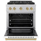 ZLINE Autograph 30" 4.2 cu. ft. Paramount Gas Range with 4 Burner Cooktop and Convection Gas Oven in Satin Stainless Steel with White Matte Door and Champagne Bronze Accents, SGRSZ-WM-30-CB