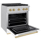 ZLINE Autograph 30" 4.2 cu. ft. Paramount Gas Range with 4 Burner Cooktop and Convection Gas Oven in Satin Stainless Steel with White Matte Door and Champagne Bronze Accents, SGRSZ-WM-30-CB