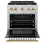 ZLINE Autograph 30" 4.2 cu. ft. Paramount Gas Range with 4 Burner Cooktop and Convection Gas Oven in Satin Stainless Steel with White Matte Door and Polished Gold Accents, SGRSZ-WM-30-G