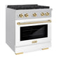 ZLINE Autograph 30" 4.2 cu. ft. Paramount Gas Range with 4 Burner Cooktop and Convection Gas Oven in Satin Stainless Steel with White Matte Door and Polished Gold Accents, SGRSZ-WM-30-G