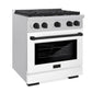 ZLINE Autograph 30" 4.2 cu. ft. Paramount Gas Range with 4 Burner Cooktop and Convection Gas Oven in Satin Stainless Steel with White Matte Door and Matte Black Accents, SGRSZ-WM-30-MB