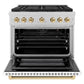 ZLINE Autograph 36" 5.2 cu. ft. Paramount Gas Range with 6 Burner Cooktop and Convection Gas Oven in Satin Stainless Steel with White Matte Door and Polished Gold Accents, SGRSZ-WM-36-G