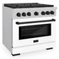 ZLINE Autograph 36" 5.2 cu. ft. Paramount Gas Range with 6 Burner Cooktop and Convection Gas Oven in Satin Stainless Steel with White Matte Door and Matte Black Accents, SGRSZ-WM-36-MB