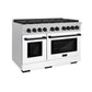 ZLINE Autograph 48" 6.7 cu. ft. Paramount Double Oven Gas Range with 8 Burner Cooktop in Satin Stainless Steel with White Matte Doors and Matte Black Accents, SGRSZ-WM-48-MB