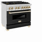ZLINE Autograph 36" 4.6 cu. ft. Dual Fuel Range with Black Matte Door and Gold Accents, RAZ-BLM-36-G