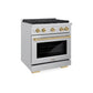 ZLINE Autograph Package - 30 In. Gas Range, Range Hood, Dishwasher in Stainless Steel with Champagne Bronze Accents, 3AKP-RGRHDWM30-CB