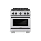 ZLINE Autograph Package - 30 In. Gas Range, Range Hood, Refrigerator, and Dishwasher in Stainless Steel with Matte Black Accents, 4AKPR-RGRHDWM30-MB