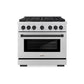 ZLINE Autograph Package - 36 In. Gas Range, Range Hood, Dishwasher, Refrigerator with Matte Black Accents, 4KAPR-RGRHDWM36-MB
