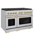 ZLINE Autograph 48" 6.7 cu. ft. Paramount Double Oven Gas Range in Stainless Steel and Gold Accents, SGRZ-48-G