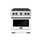 ZLINE Autograph Package - 30 In. Gas Range and Range Hood in Stainless Steel with White Matte Door and Matte Black Accents, 2AKP-RGWMRH30-MB