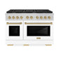 ZLINE Autograph Package - 48" Gas Range, Range Hood, and Dishwasher in White Matte and Satin Stainless Steel with Bronze Accents, 3AKPR-RASWMRHDWM48-CB, 3AKPR-RGSWMRHDWM48-CB