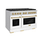 ZLINE Autograph Package - 48" Gas Range, Range Hood, and Dishwasher in White Matte and Satin Stainless Steel with Bronze Accents, 3AKPR-RASWMRHDWM48-CB, 3AKPR-RGSWMRHDWM48-CB