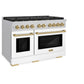 ZLINE Autograph Package - 48" Gas Range, Range Hood, and Dishwasher in White Matte and Satin Stainless Steel with Bronze Accents, 3AKPR-RASWMRHDWM48-CB, 3AKPR-RGSWMRHDWM48-CB