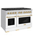 ZLINE Autograph Package - 48 In. Gas Range, Range Hood, Refrigerator, Dishwasher with Gold Accents, 4KAPR-RGWMRHDWM48-G
