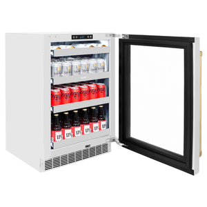 ZLINE Autograph 24" Touchstone 151 Can Beverage Fridge with Stainless Steel Glass Door and Polished Gold Handle,  RBSOZ-GS-24-G