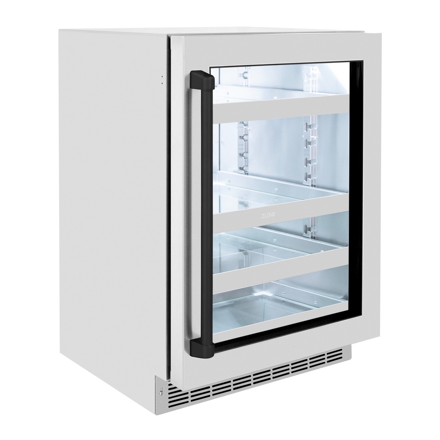 ZLINE Autograph 24" Touchstone 151 Can Beverage Fridge with Stainless Steel Glass Door and Matte Black Handle,  RBSOZ-GS-24-MB