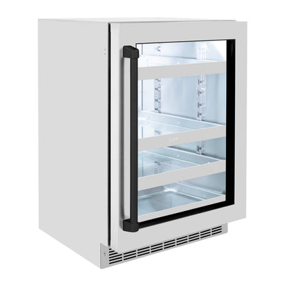 ZLINE Autograph 24" Touchstone 151 Can Beverage Fridge with Stainless Steel Glass Door and Matte Black Handle,  RBSOZ-GS-24-MB