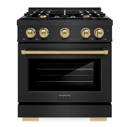 ZLINE Autograph 30" 4.2 cu. ft. Select Dual Fuel Range with 4 Burners in Black Stainless Steel with Champagne Bronze Accents, HDRBZ-30-CB